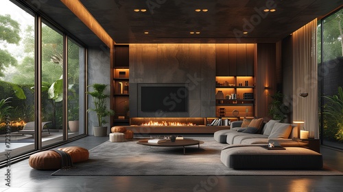 modern living room Interior design dark tone