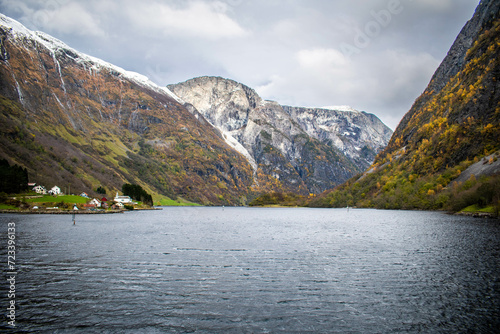 Autumn in fjord, Norway, Gudvangen