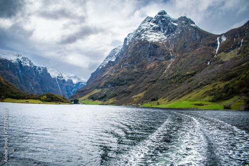 View from the back of the cruise ship, norway fjord