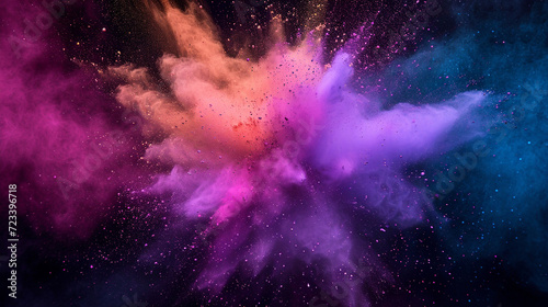 Explosion of colored powder, isolated on black background. Abstract colored background © PhotoFlex