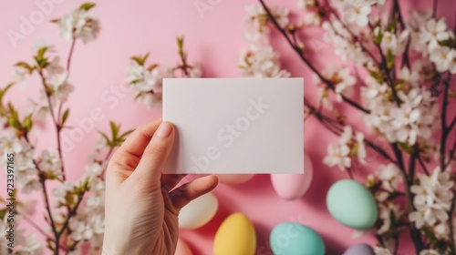 A person holds a white card, their fingers delicately grasping a vibrant blossom, bringing the beauty of nature indoors