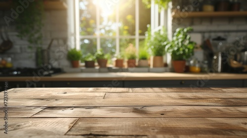 A sunlit wooden table holds a flourishing indoor garden of houseplants  creating a warm and inviting atmosphere in the building