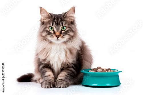 kitten with food on white background