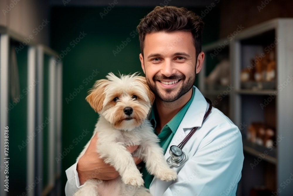 veterinarian with a dog in arms veterinarian with a dog in arms