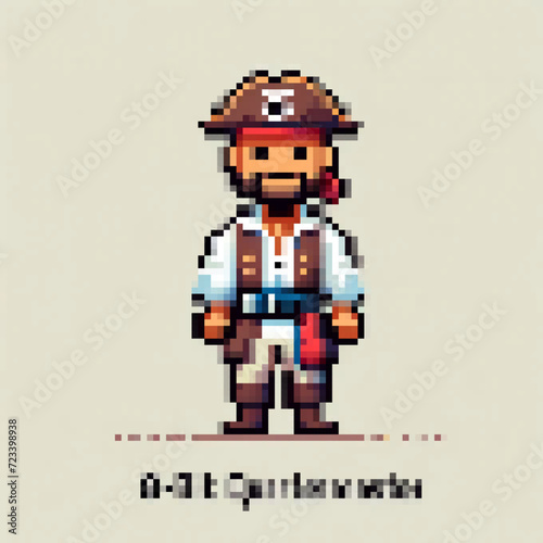 Pixel art illustration of a Pirate, vector design on light background