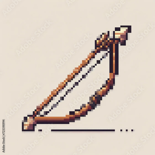 Pixel art illustration of a medieval longbow, vector design on light background - Medieval game asset 