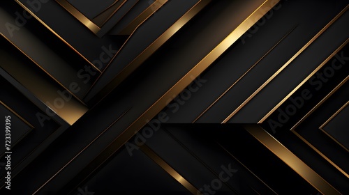 Luxury abstract black metal background with golden light lines. Dark 3d geometric texture illustration. Bright grid pattern.