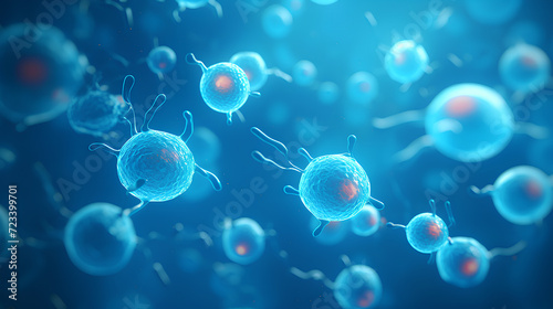 Human cells in a blue background.