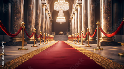 Red carpet staircase with smoke and spotlights  holiday awards ceremony event