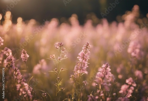 Soft Pink Wildflowers in a meadow Blurred background concept