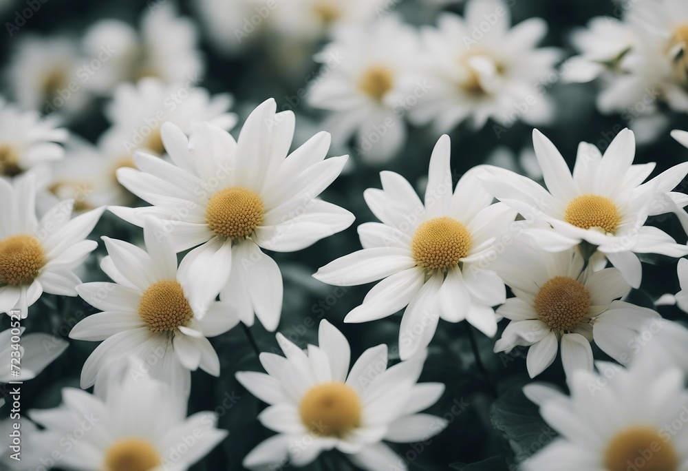 Fototapeta premium Camomile or Daisy Closeup White Floral Pattern with Leaves and Flowers