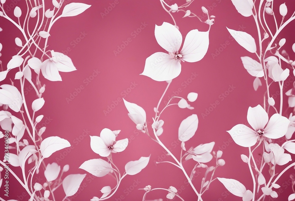 An Elegant Pattern with White Floral Vines on a Pink Background 