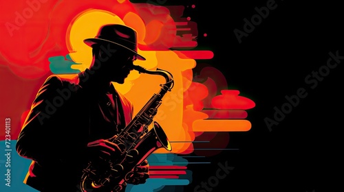 the World Jazz Festival with a dynamic photograph of a saxophonist musician passionately playing the saxophone on stage  surrounded by the energy and excitement of the fest.