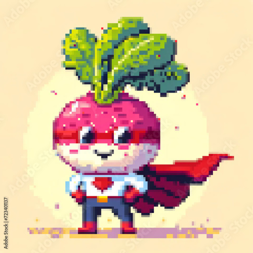 Pixel art illustration of a Super Radish - Super Vegetables series