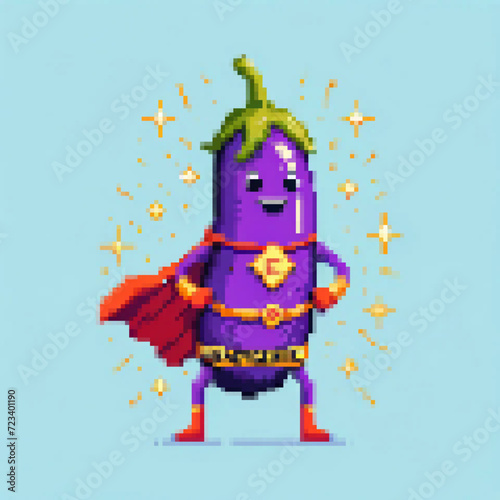 Pixel art illustration of a Super Eggplant - Super Vegetables series