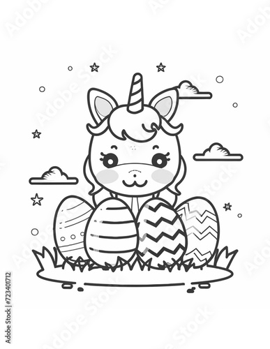unicorn and Easter eggs, a Easter coloring book for children