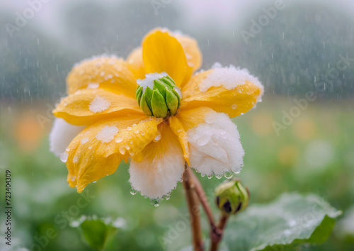 Colorful Cochlospermum regium in the garden. flower in the rain photo