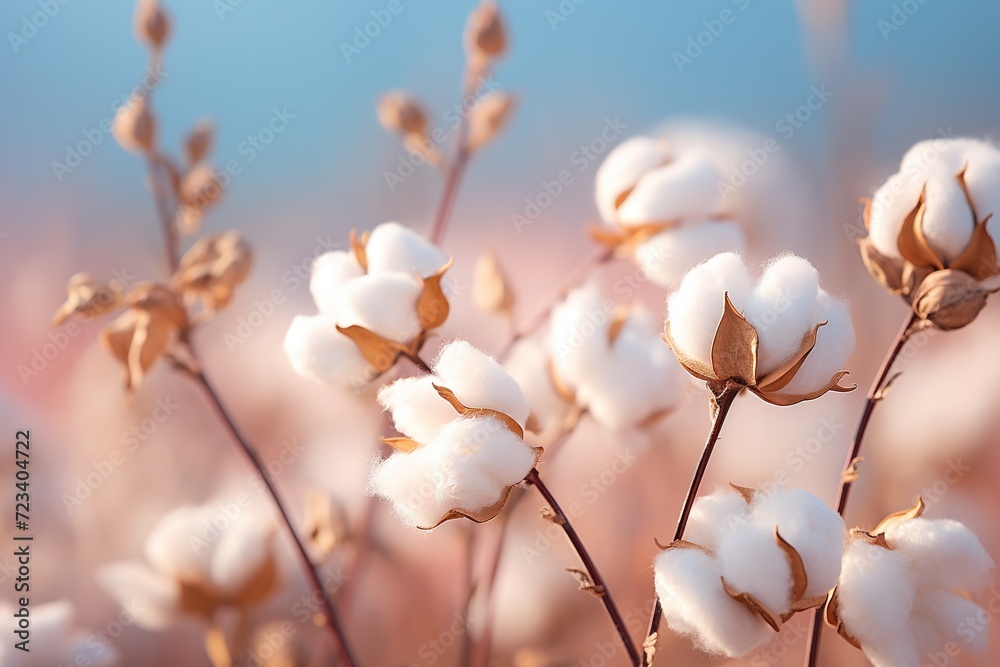 closeup of a fluffy cotton sprig in a organic field on a blurred background