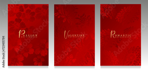 Red cover collection. Luxury backgrounds with abstract flowers for Valentine's day, romantic invitation, special event and fashionable voucher.