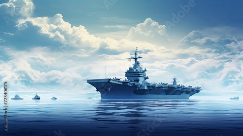a nuclear-powered ship, loaded with fighter jets on a military navy carrier, symbolizing preparation for troop deployment and showcasing the strength of naval forces.