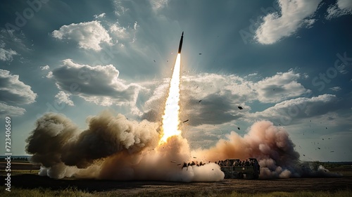missiles aimed at the sky, showcasing the readiness and capability to defend against nuclear bombs and chemical weapons, highlighting the importance of missile defense systems. photo