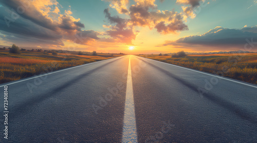 Empty asphalt road and beautiful sky at sunset © john