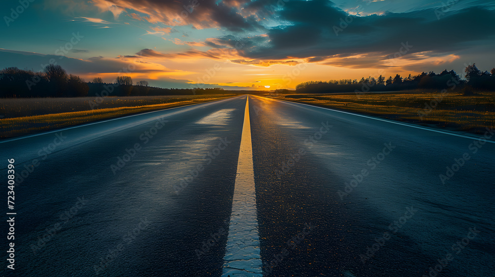 Empty asphalt road and beautiful sky at sunset