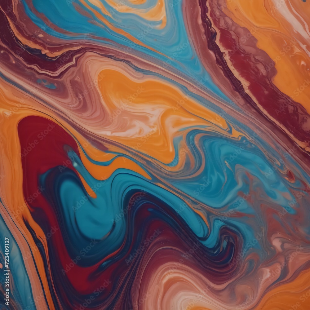 Fototapeta premium Fine intricate marble like flows of colorful paint background.Ai generative