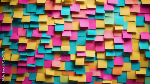 Many colorful, sticky notes, or adhesive notes on a wall or bulletin board.Ai generative