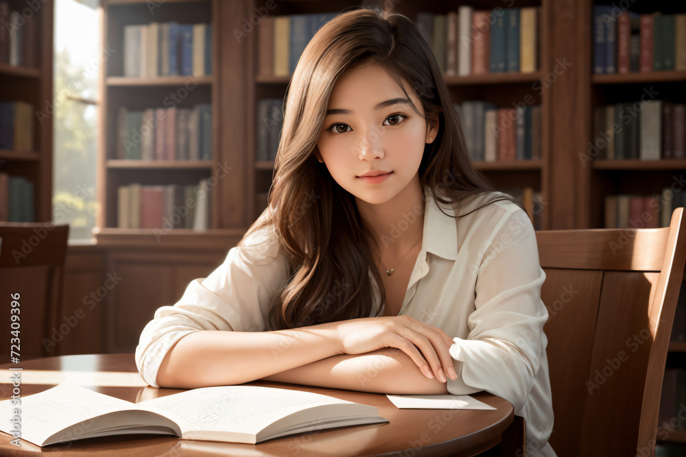girl student use laptop in libraly girl student use laptop in libraly