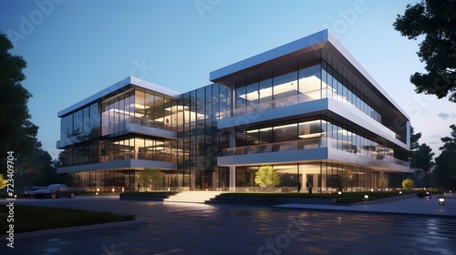 Modern office building concept 3d rendering. 
