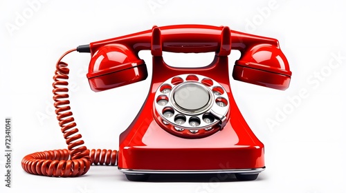 old-fashioned rotary red telephone with handset on isolated transparent background photo