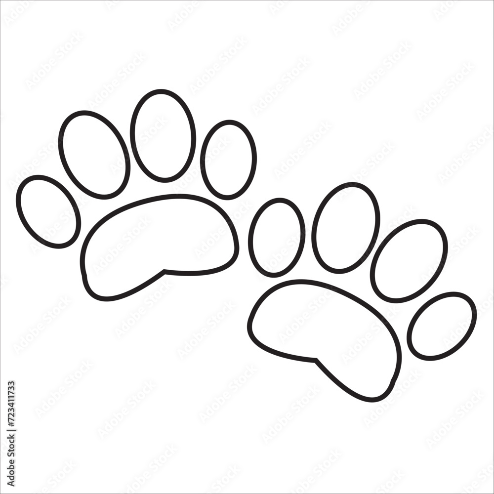Obraz premium Footprint pet. Paw prints. Dog or cat vector, icon. Stock foot print of cute puppy isolated on white background. Black silhouette paw. . Walks for design. Animal track. Trace foot dog, cat. Vector