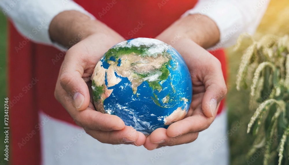 Hands holding earth. Concept of protecting the world from global warming. Sustainability topic to save the world. Hands holding earth. Concept of protecting the world from global warming. Sustainability topic to save the world.