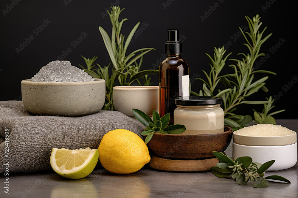 A homemade natural skincare routine, using organic ingredients for beauty treatments. Concept of wellness and eco-friendly practices. Generative Ai.