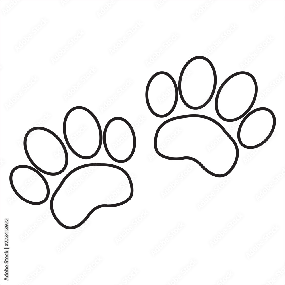 Obraz premium Footprint pet. Paw prints. Dog or cat vector, icon. Stock foot print of cute puppy isolated on white background. Black silhouette paw. . Walks for design. Animal track. Trace foot dog, cat. Vector