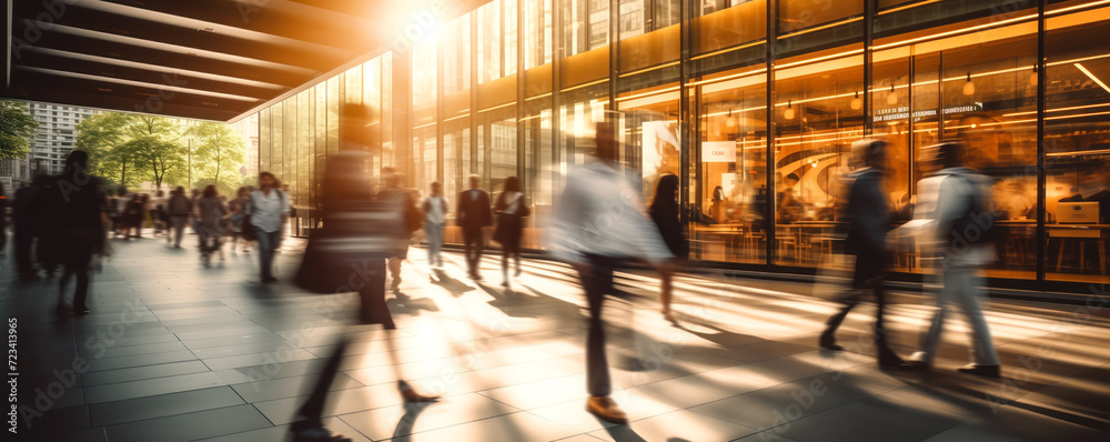 Crowd walking in the city in blurred motion. Concepts of shopping, office working, city life.