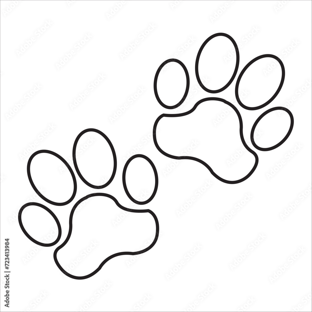 Footprint pet. Paw prints. Dog or cat vector, icon. Stock foot print of cute puppy isolated on white background. Black silhouette paw. . Walks for design. Animal track. Trace foot dog, cat. Vector Footprint pet. Paw prints. Dog or cat vector, icon. Stock foot print of cute puppy isolated on white background. Black silhouette paw. . Walks for design. Animal track. Trace foot dog, cat. Vector