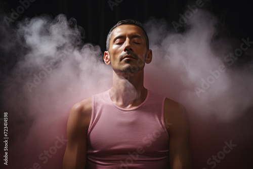 A person practicing breathing exercises, managing stress and anxiety. Concept of relaxation techniques and anxiety reduction. Generative Ai.