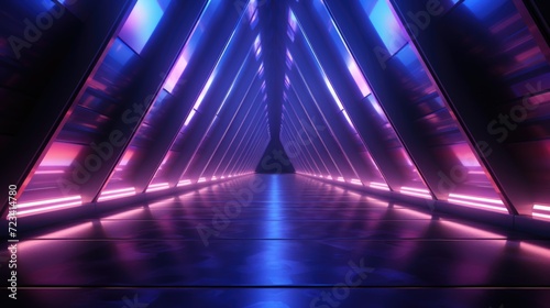 Wallpaper, abstract background neon tunnel with colorful lights, 3d illustration, in the style of geometric, violet and emerald © TETIANA
