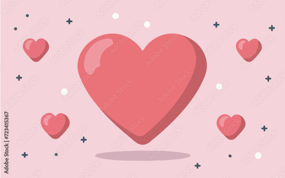 Vector illustration of red hearts on a pink background. Romantic and affectionate design for Valentine’s Day or love themed graphics, Simple, Flat Style