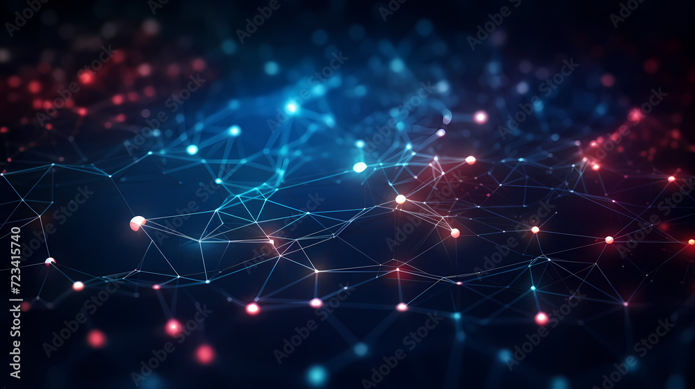 Fototapeta premium Futuristic technology background of digital glowing waves and network system