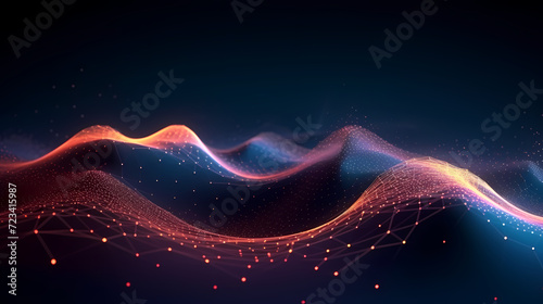 Futuristic technology background of digital glowing waves and network system