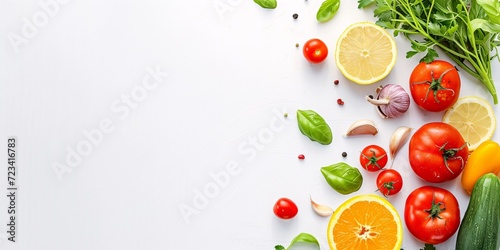 Fresh Vegetables and Fruits on White Background