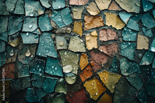 A mosaic made of broken tiles, creating a beautiful image from shattered pieces. Concept of creating wholeness and art from brokenness. Generative Ai. photo