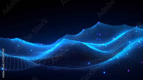 Futuristic technology background of digital glowing waves and network system