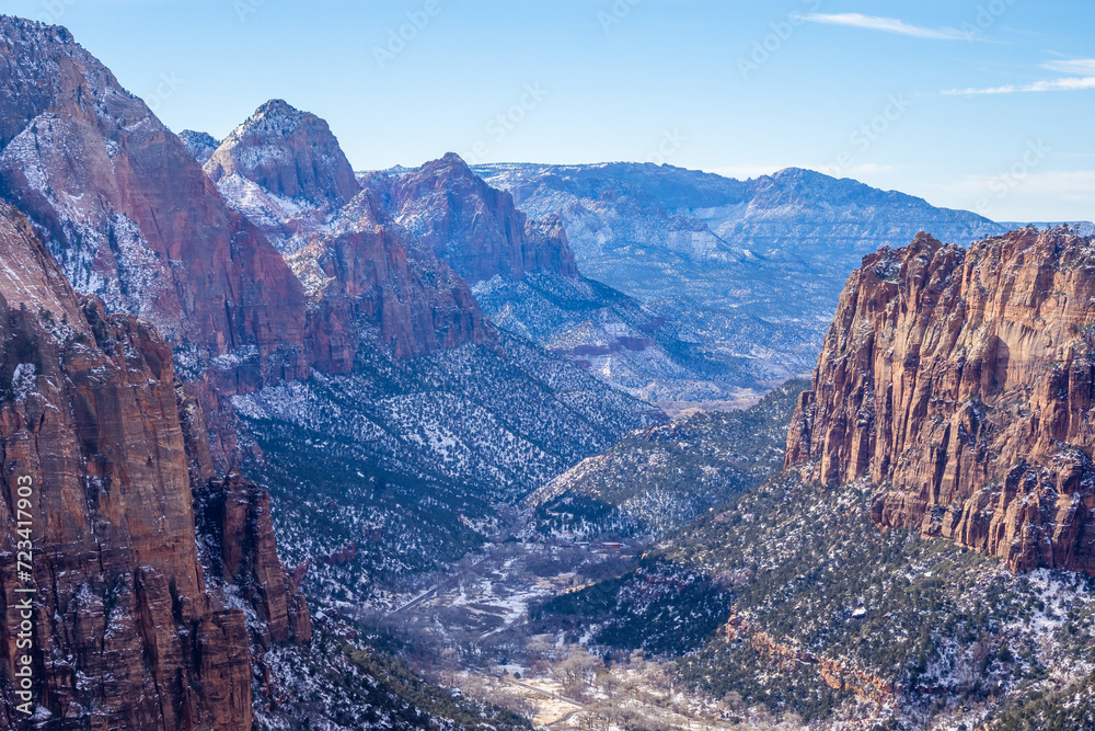 Views from Angels Landing hike in Zion Nation Park in winter