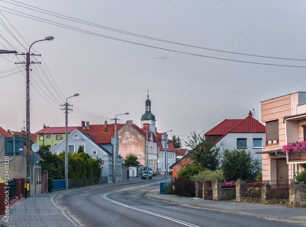 Green summer cityscape of Bnin, small town near Kórnik (Kornik), Poznan, Wielkopolska, Poland at sunset