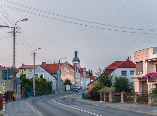Obraz na płótnie Green summer cityscape of Bnin, small town near Kórnik (Kornik), Poznan, Wielkopolska, Poland at sunset w salonie