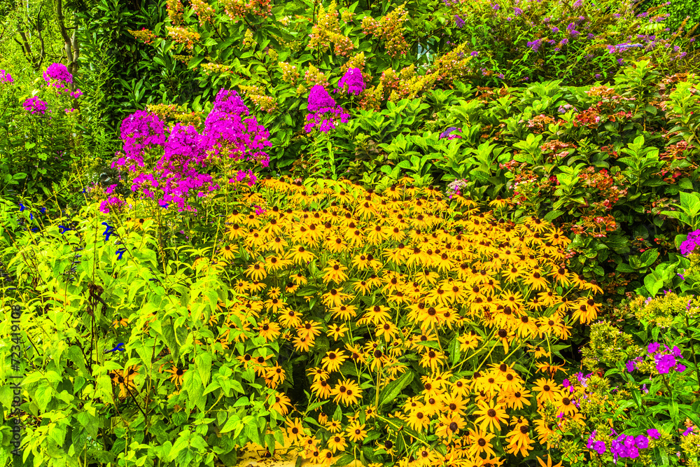 Obraz premium Colorful flowers abound at Flowering Bridge Garden, Lake Lure North Carolina